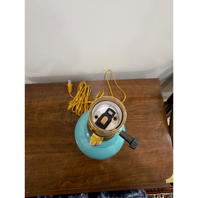 Mid-Century Modern 1960s Mid-Century Modern Turquoise Ceramic Single Gourd Lamp For Sale - Image 3 of 4