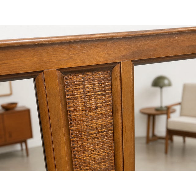 Brown Large Vintage Mid Century Modern Mirror | Walnut Rattan Mirror C. 1960's For Sale - Image 8 of 9