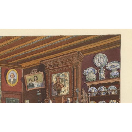 French Art Nouveau Interior Study with Delft Faience Collection, 1900 For Sale - Image 5 of 10