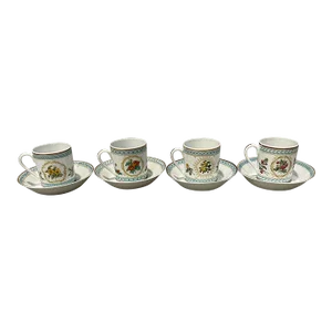 Vintage Haviland Teal Austrian Gold Empress Josephine Demitasse 1982 Collection Teacups & Saucers Set- 8 Pieces