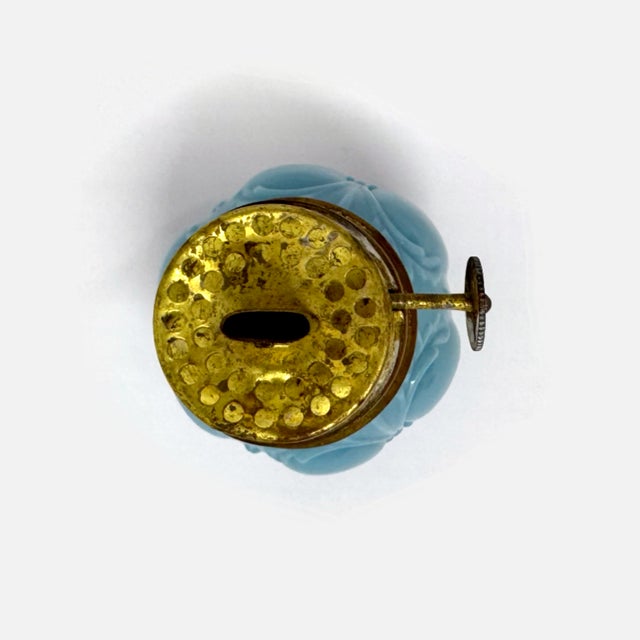 Glass Antique Eapg Light Blue Milk Glass Miniature Oil Lamp Brass Burner For Sale - Image 7 of 7