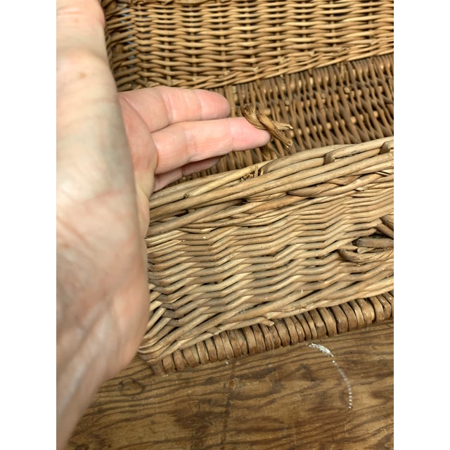 Brown Vintage Willow Wicker Hamper French Basket #1 For Sale - Image 8 of 9