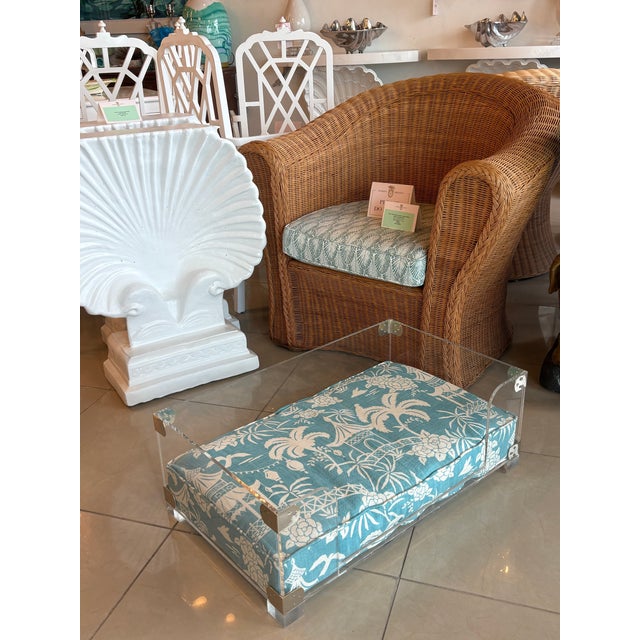 Vintage Palm Beach Lucite & Chrome Pet Dog Bed New Custom Pagoda Cushion For Sale - Image 10 of 10
