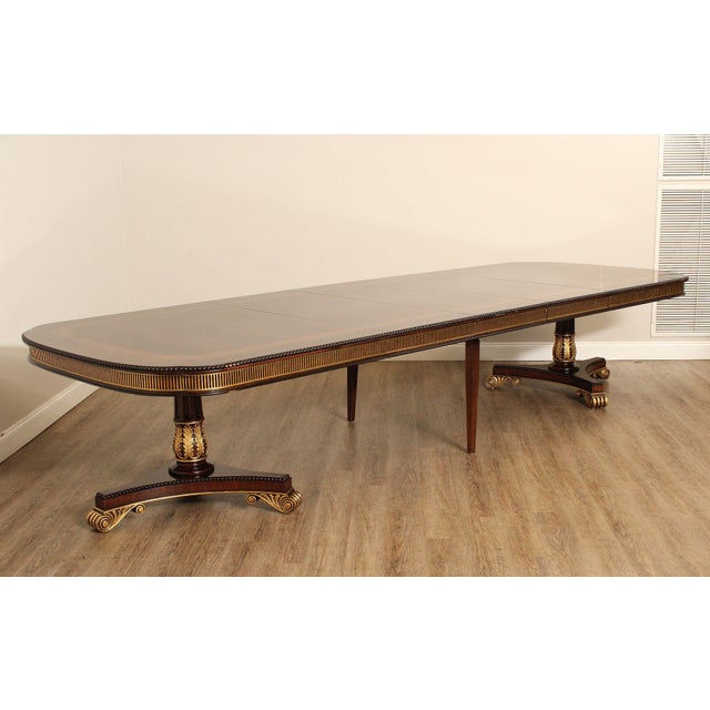 EJ Victor Partial Gilt Mahogany Double Pedestal Dining Table For Sale - Image 11 of 12