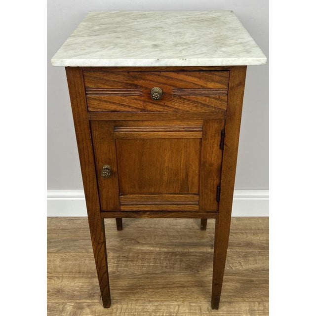 Antique French Oak Bedside Table with Marble Top For Sale - Image 12 of 12
