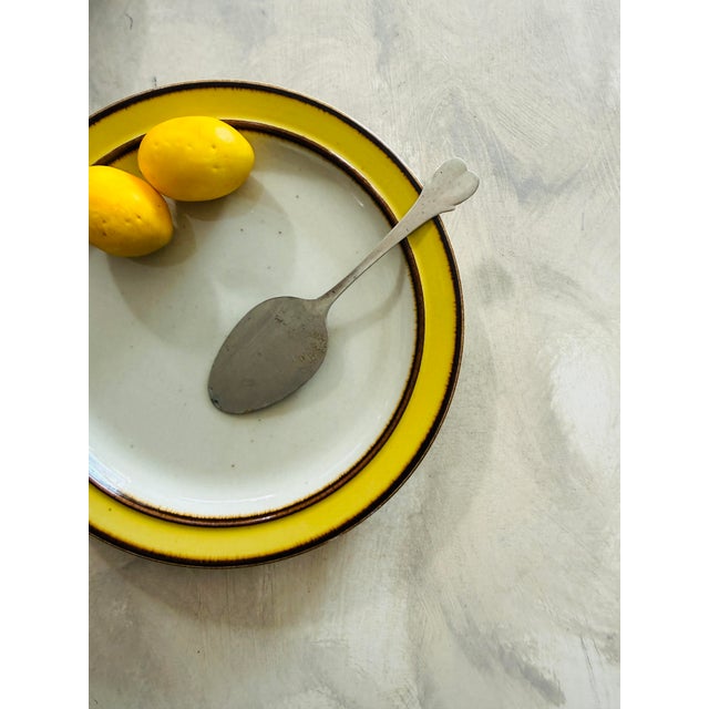 Vintage Mid-Century Modern Rainbow Stoneware Salad Plates – Citron Pattern, Set of 7 For Sale - Image 9 of 9