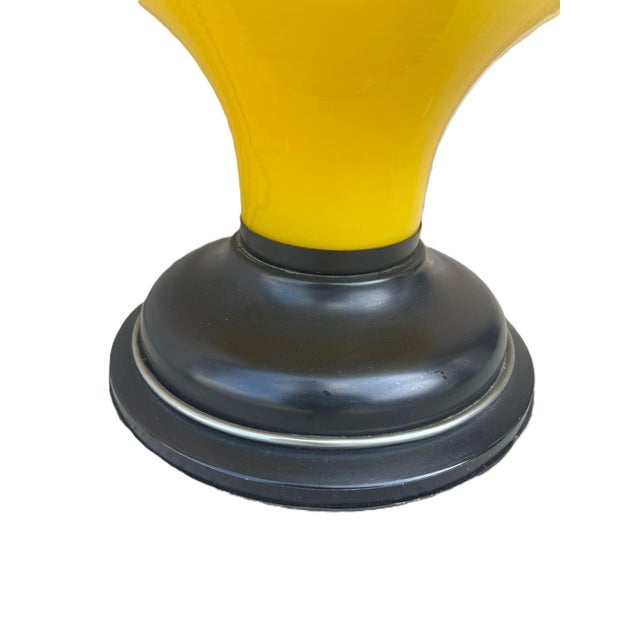 Large yellow murano glass table lamp with pleated lampshade, 1970s a rare, large, visually impactful table or floor lamp....
