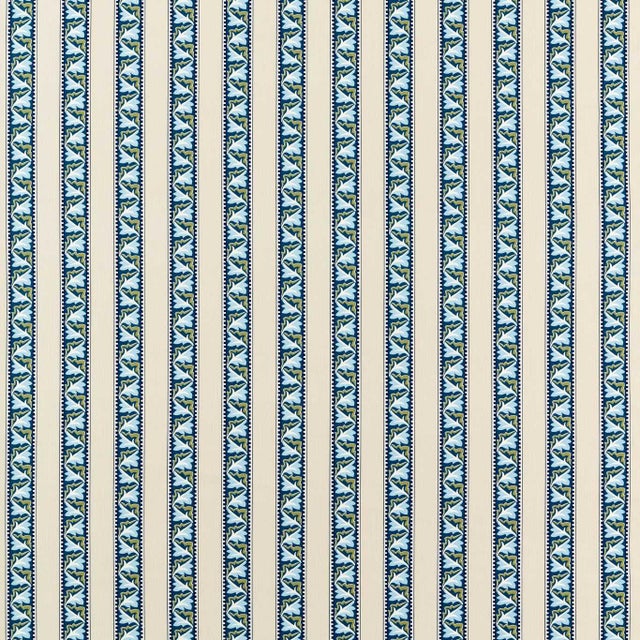Morris & Co Red Car Stripe Fabric in Indigo/Linen - a Sample For Sale
