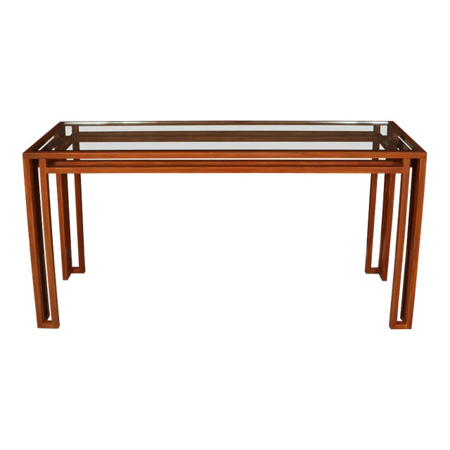 Billy Badwin Style Faux Bois Paint and Glass Console Table For Sale