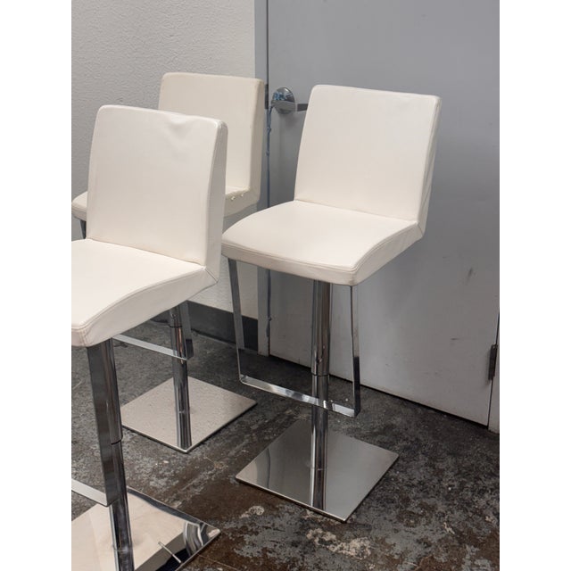 Textile Contemporary Adjustable Swivel Bar Stools, Set of Three For Sale - Image 7 of 12