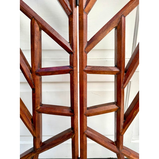 Brown Organic Modern Geometric Wood Three-Panel Folding Screen Room Divider For Sale - Image 8 of 10
