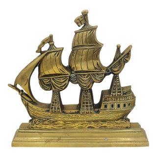 Circa 1900 English Large Brass Ship Doorstop For Sale