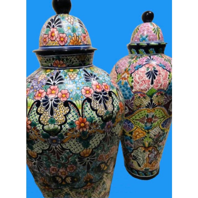 Monumental Urns 63" H Talavera Ceramic Mediterranean Decor-A Pair For Sale In Miami - Image 6 of 9