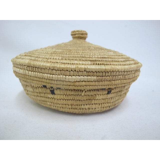 Alaskan Native small woven coil basket with lid. Possibly of the Tlingit Tribe, circa late 1800's to early 1900's....