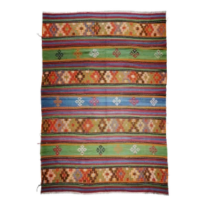 Vintage Floor Kilim With Green and Orange Tones -5' 3'' X 7' 11''