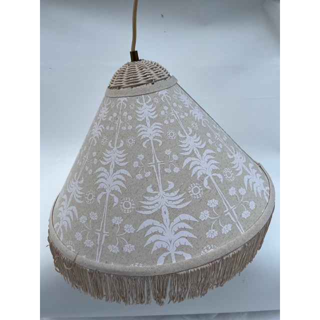 1990s Fringed Hanging Wicker Pendant Light Shade For Sale - Image 5 of 9