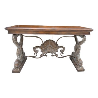 1980s Koi Fish Motif Console Table – Sculptural Coastal Hollywood Regency Style For Sale