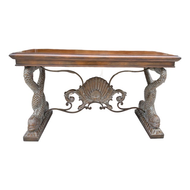 1980s Koi Fish Motif Console Table – Sculptural Coastal Hollywood Regency Style For Sale