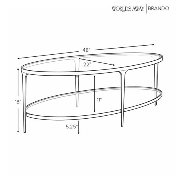 Brass Matthew Izzo Home Brando Antique Brass Two Tier Oval Coffee Table With Glass Tops For Sale - Image 8 of 9