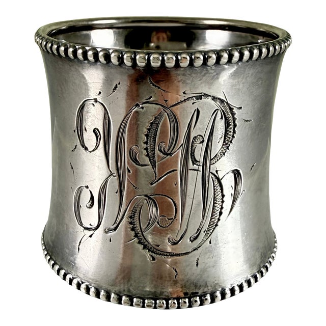 1900s Sterling Silver Cinched Napkin Ring – Beaded Tops For Sale