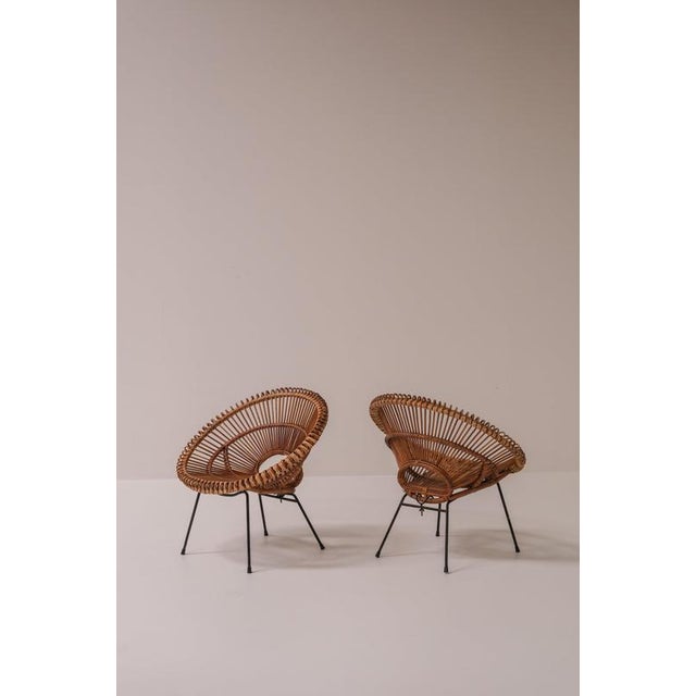 1950s Rattan Chairs by Janine Abraham & Dirk Jan Rol for Rougier, France, 1956, Set of 2 For Sale - Image 5 of 15