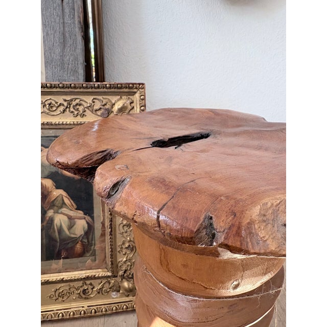Rustic Late 20th Century Organic Live Edge Solid Wood Pedestal Side Table For Sale - Image 3 of 12