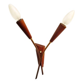 Vintage Danish Teak and Brass Wall Lamp, 1960s For Sale