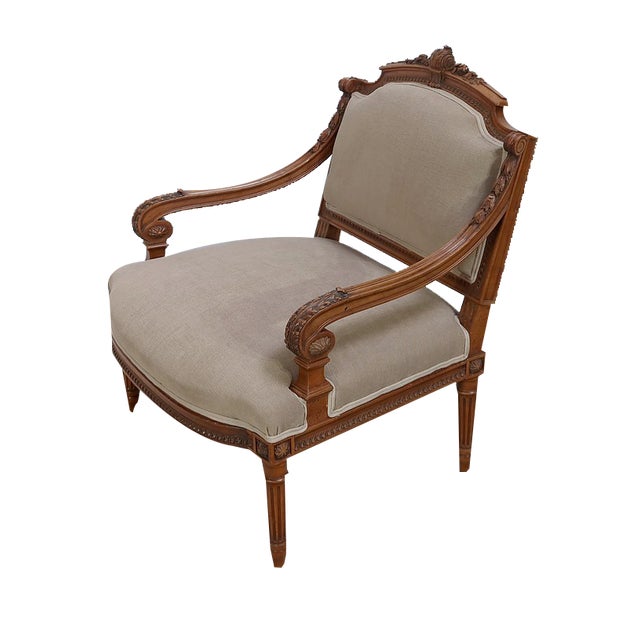 Low Louis XVI Style Armchair in Walnut, Late 19th Century For Sale