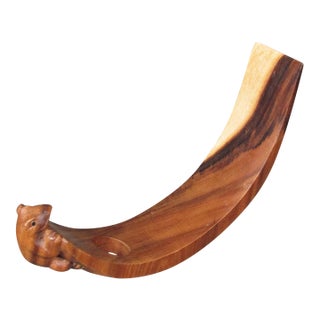 Modern Signed Nengah Sudarsana Balinese Suar Wood Lizard Wine Bottle Holder For Sale