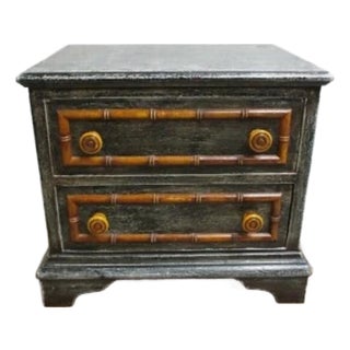 1970s Chapman Faux Bamboo Spanish Paint Decorated Lamp End Table Night Stand For Sale