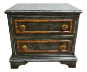 1970s Chapman Faux Bamboo Spanish Paint Decorated Lamp End Table Night Stand