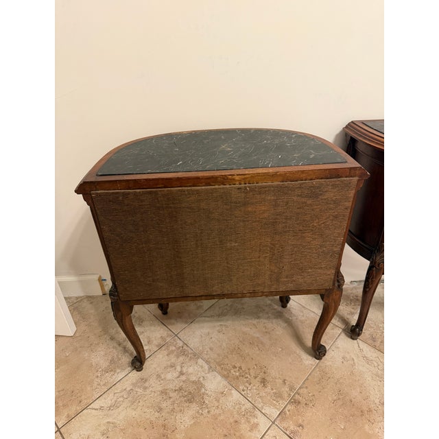 1940s 20th Century Two-Drawer Bedside Commode Nightstand With Marble Top, Pair For Sale - Image 5 of 15