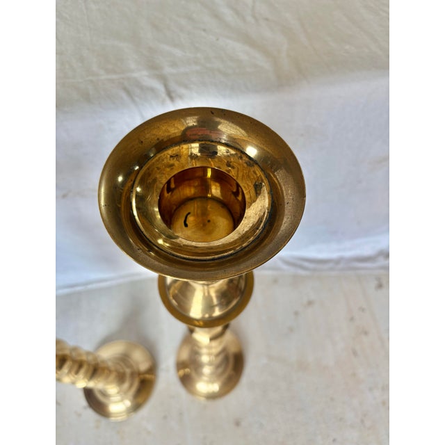 Mid 20th Century Brass Candleholders - A Pair For Sale - Image 12 of 13