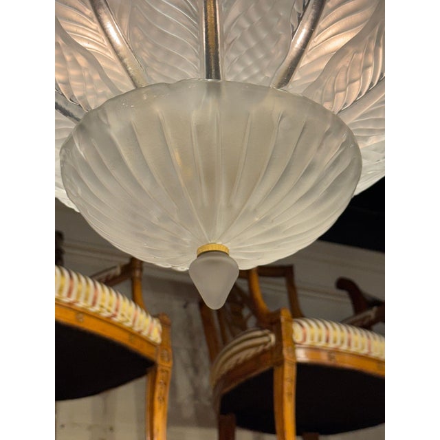 Early 21st Century Murano Frost Glass Leaf Flush Mount Chandelier For Sale - Image 5 of 7