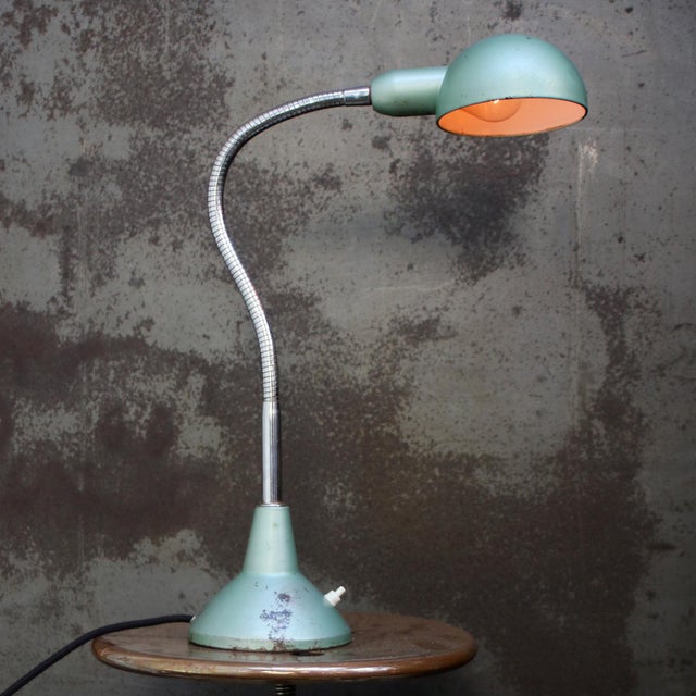 French metal gooseneck machinist work light ca 1950 adjustable in height and angle including plug and switch Available...