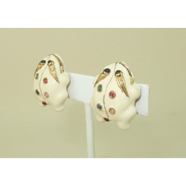 Modern Late 20th Century Judith Leiber Enamel Frog Earrings With Glass Cabochon Stones, a Pair For Sale - Image 3 of 10