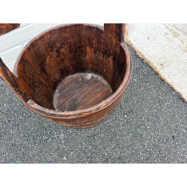 Early 20th Century Antique Farmhouse Rustic Style Solid Wood Bucket With Arched Handle For Sale - Image 5 of 15