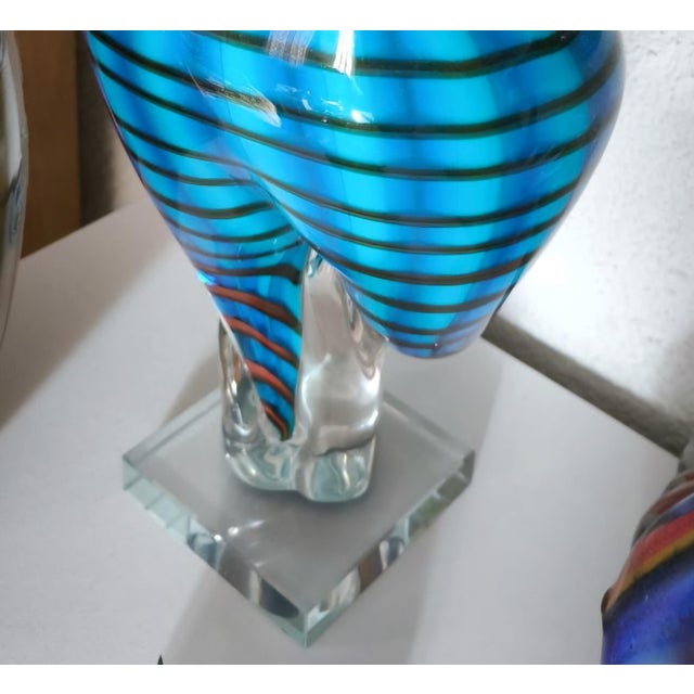 Late 20th Century Blue Murano Art Glass Sculpture With Spiral Stripes, Italy, Late 20th Century. For Sale - Image 5 of 8