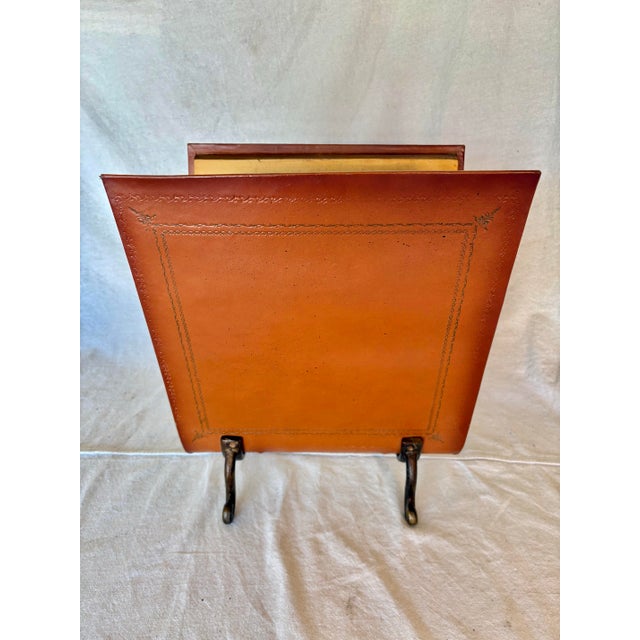 Mid 20th Century Leather and Cast Iron Magazine Rack For Sale - Image 9 of 13