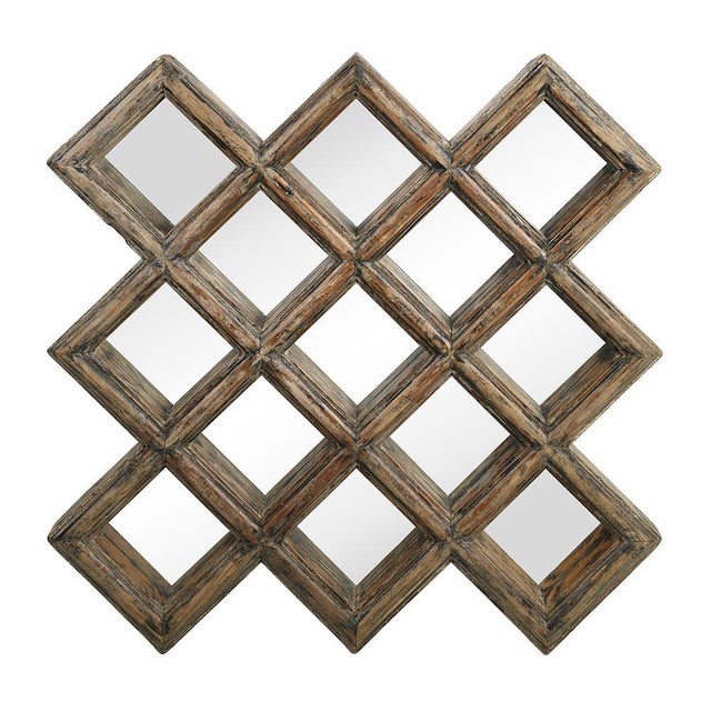 Wood Wooden Geometric Structure Mirror For Sale - Image 7 of 7