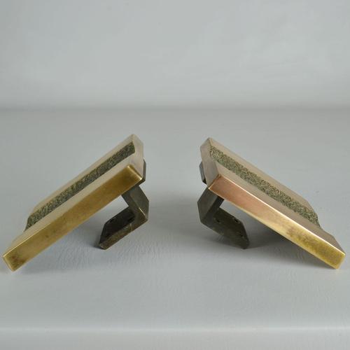 Vintage Architectural Push and Pull Bronze Door Handle Square, 1970s, Set of 5 For Sale - Image 10 of 15