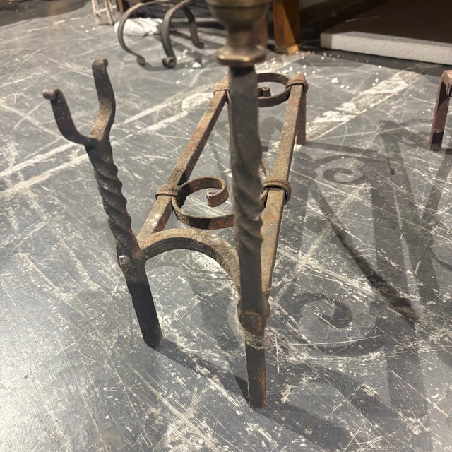 Antique Andirons in Wrought Iron, 1800s, Set of 2 For Sale - Image 3 of 17
