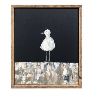 Original Seagull Bird Acrylic Painting, Linda Hilbrants, Signed & Framed, 20” H × 16” W For Sale
