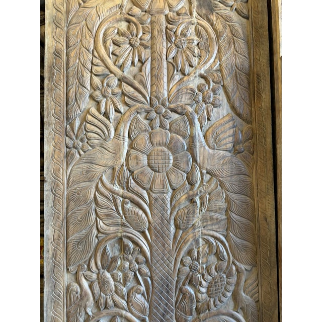 1920s Vintage Hand-Carved Tree of Life Barn Door – Rustic Reclaimed Wood Statement Sliding Door 84x36 For Sale - Image 5 of 6