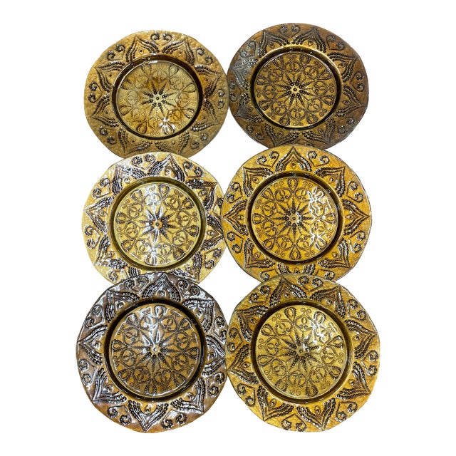 Vintage Beaded Amber Chargers - Set of Six For Sale