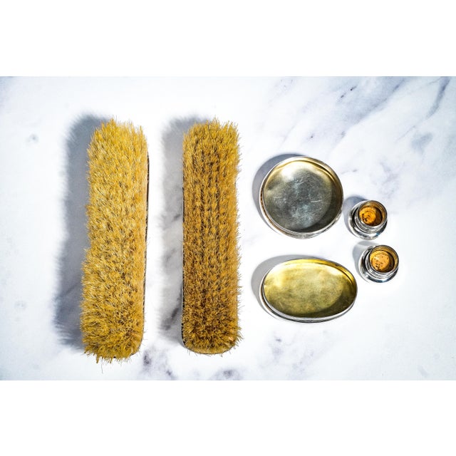 Silver 1900s Edwardian Armorial Coat of Arms Antique Sterling Silver Engine Turned Vanity Dressing Table Grooming Brushes Bottles Jars For Sale - Image 8 of 18