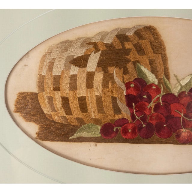 American 19th Century American Folk Art Americana Needlework Embroidery of Cherries For Sale - Image 3 of 8