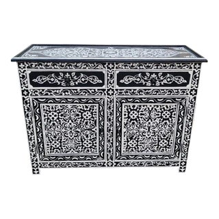 Moroccan Hand Painted Accent Cabinet in Black and White For Sale