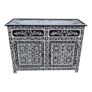 Moroccan Hand Painted Accent Cabinet in Black and White