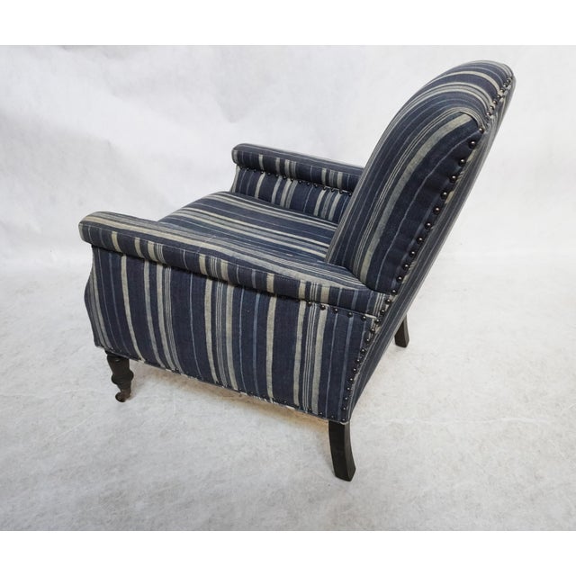 Indigo Stripped Upholstered Gallant Armchair by Cisco Home For Sale In Los Angeles - Image 6 of 16